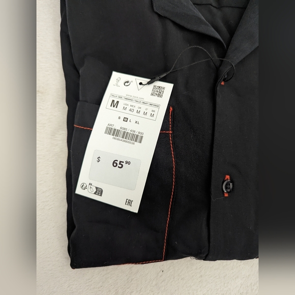 Zara - Black Button Up with Orange Thread Accents M - Picture 4 of 4